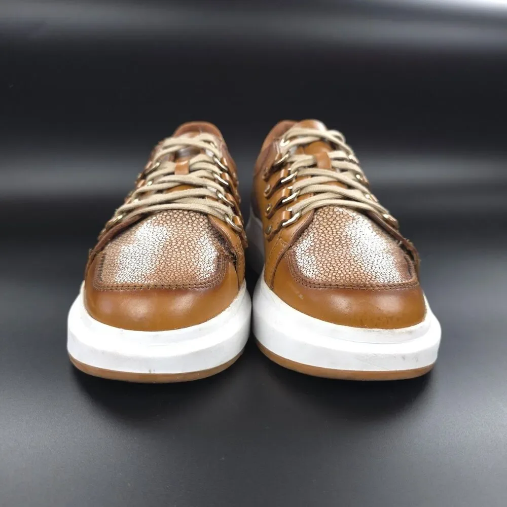 FRANCO CUADRA Shagreen Leather Sneakers Brown Minimal Quiet Luxury Downtown Girl